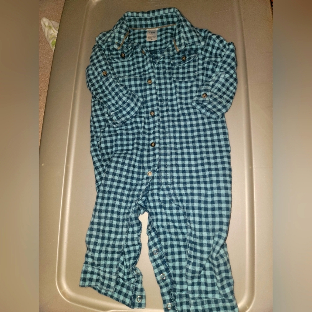 Carter's 12 month boys one piece plaid outfit